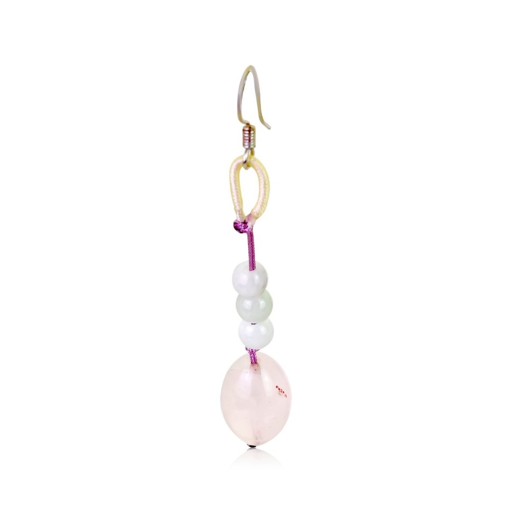 Elegant Oblong Rose Quartz Gemstone Earrings